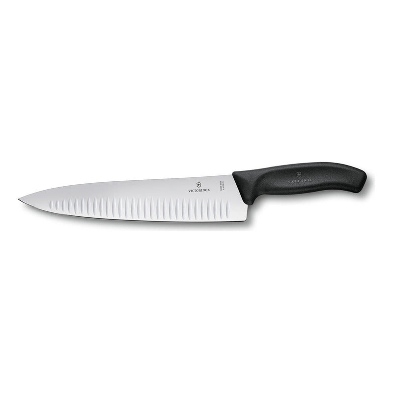 Cuchillo De Chef Profesional De 38 Cm Con Ranuras Swiss Classic Victorinox, Color Acero/negro
