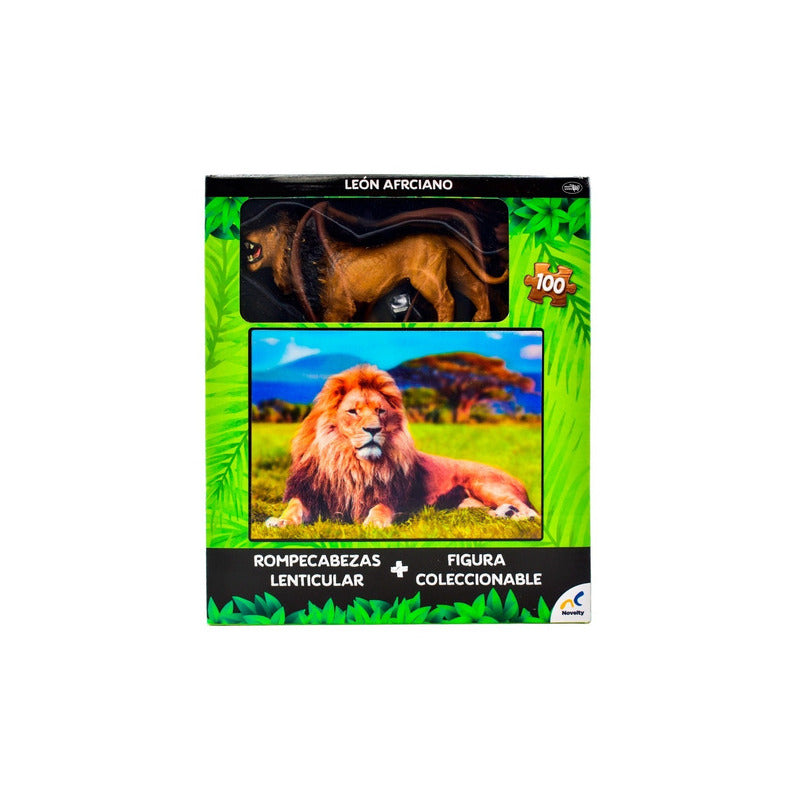 Leon Africano Rompecabezas Lenticular 100pz Y Figura Novelty