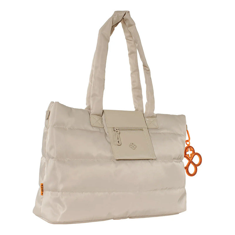 Bolso Tote Para Mujer Mod. Ji 2829 Marca Jaime Ibiza® Beige Lisa Níquel