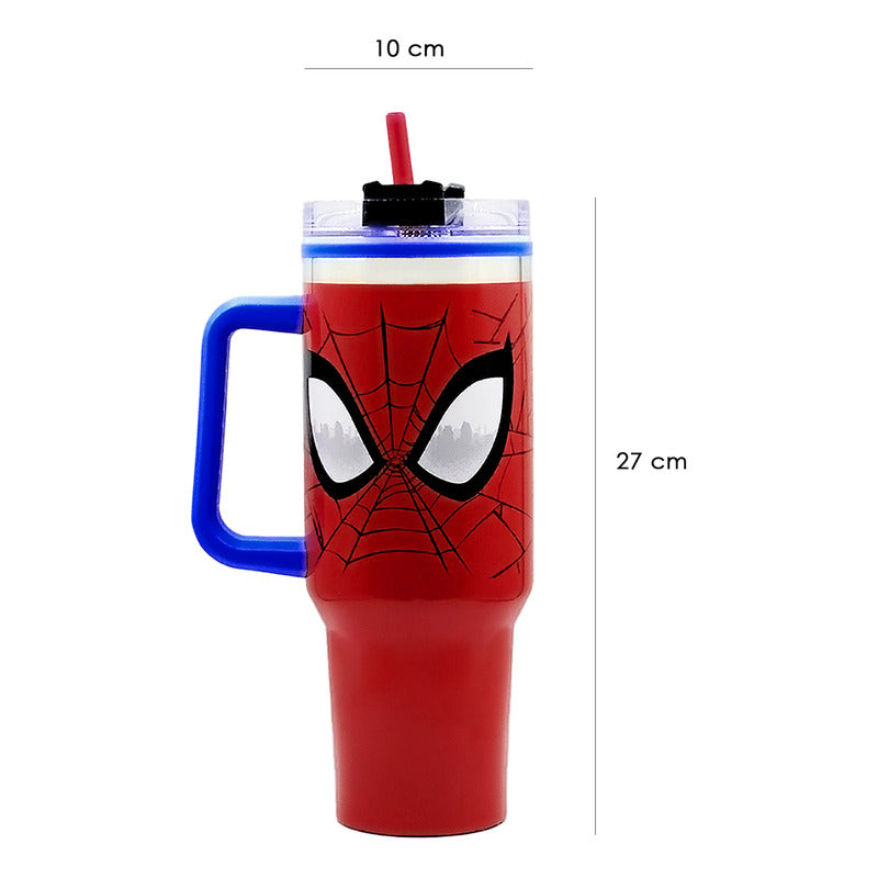 Termo Doble Pared Con Asa Y Popote 1.2 L Diseños Animados