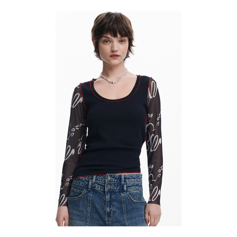 Blusa Casual Para Mujer Con Diseño Artístico Marca Desigual® Multicolor 25swtkaj