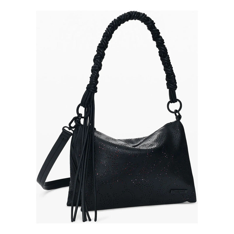 Bolso Mediano Diseño Floral 26saxpam/2000 Marca Desigual® Negro Floreado Níquel