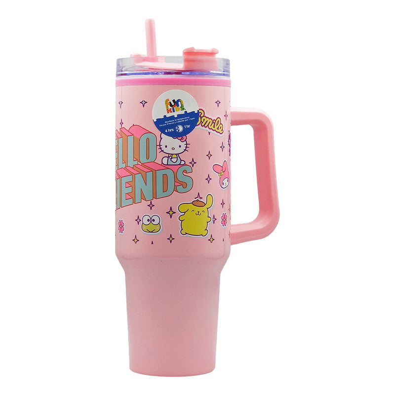 Termo Doble Pared Con Asa Y Popote 1.2 L Diseños Animados