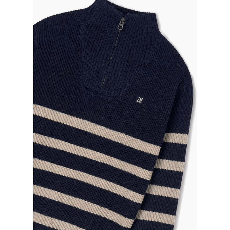Suéter Pique Para Niño Mod.7391 Marca Mayoral® Azul Oscuro Rayas 8 Años