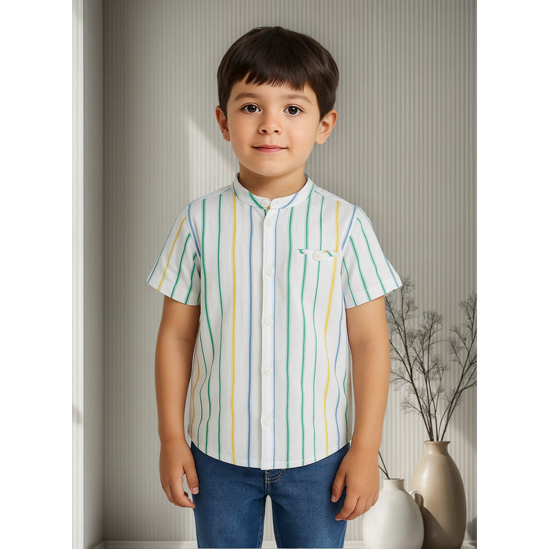 Camisa Cuello Mao Para Niño Mod.3115 Clorofila Mayoral® Clorofila Rayas 7 Años