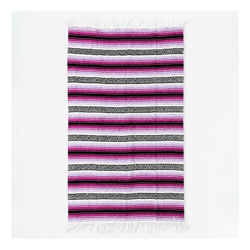 Falsa Artesanal 1.90m X 1.20m Cobija Multiusos Mexicana Geométrico 1 Kg Lila