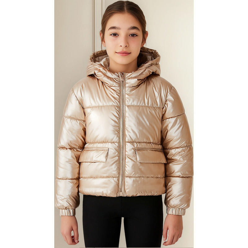 Chamarra Para Niña Reversible  Mod.7482 Marca Mayoral® Oro Rosado 12 Lisa