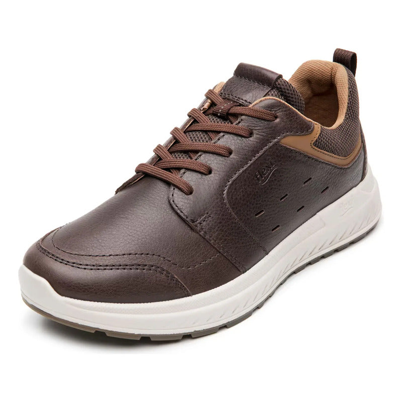 Tenis Casual De Piel Para Hombre Mod.403020 Marca Flexi® Chocolate Lisa 26.5 Mx