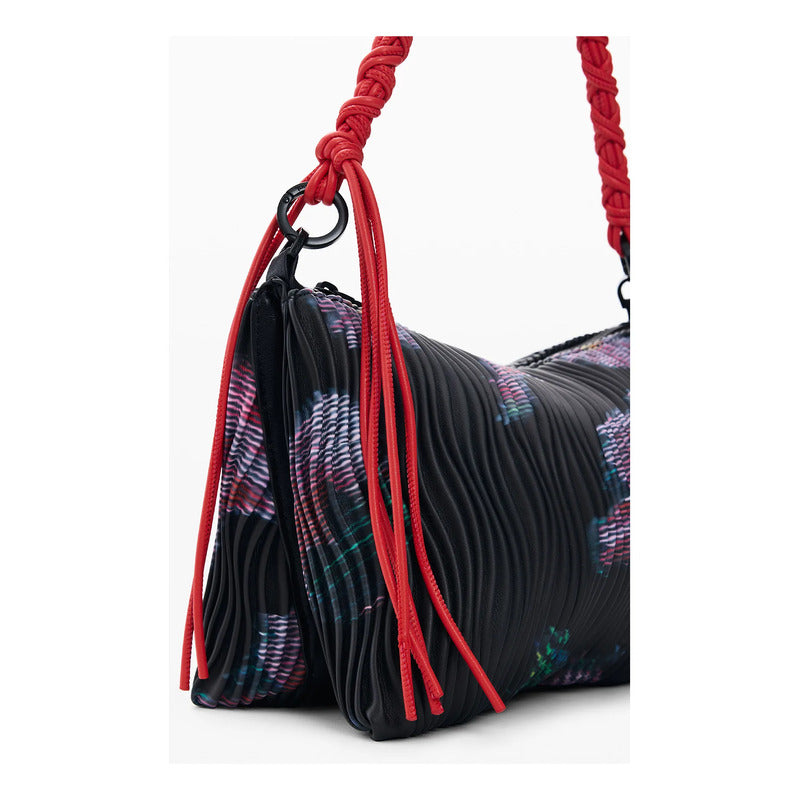 Bolso Mediano Con Textura Para Mujer 26saxpal/2000 Desigual® Negro Floreado Níquel Rojo