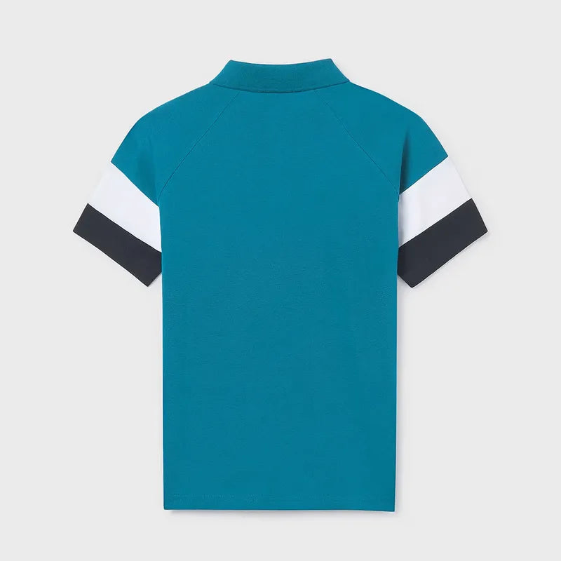 Playera Polo Para Niño Mod.6165 Marca Mayoral Nukutavake® Aqua 14 Años Lisa
