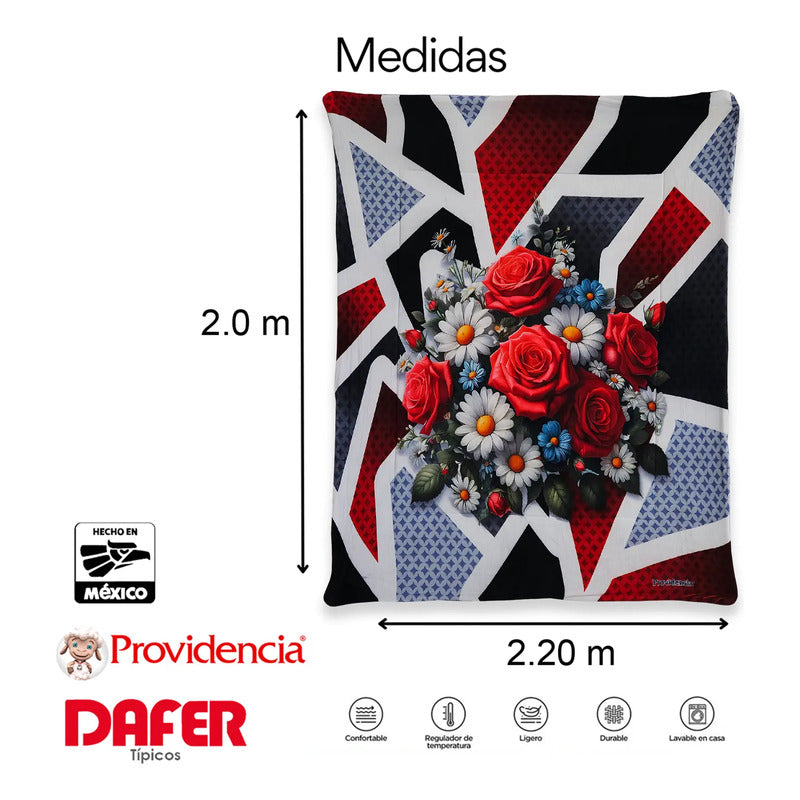 Edredón Borrega Soft Sobrecamero 2x2.20m Marca Providencia® Multicolor Rosas