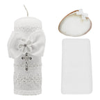 Set Para Bautizo Vela+concha+toalla+caja De Madera
