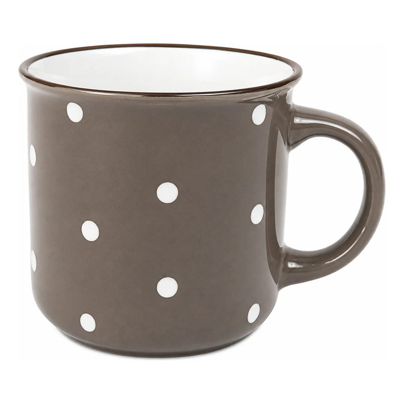 Taza De Ceramica Con Puntos 340ml Mod. 1744-60 Café Grisáceo Puntos
