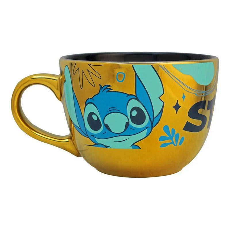 Taza Tarro De Cerámica Metalizado 700ml Mod. Stitch Multicolor Stitch