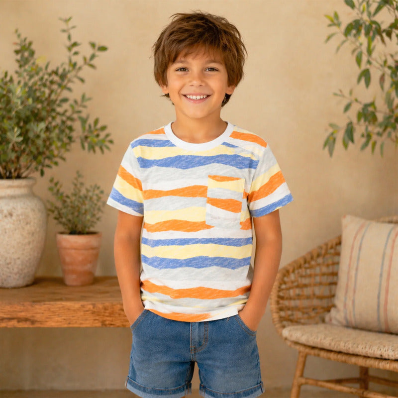 Playera Casual Rayada De Algodón Mod.lkbapo303 Marca Losan® Multicolor Rayas 4 Años Lisa