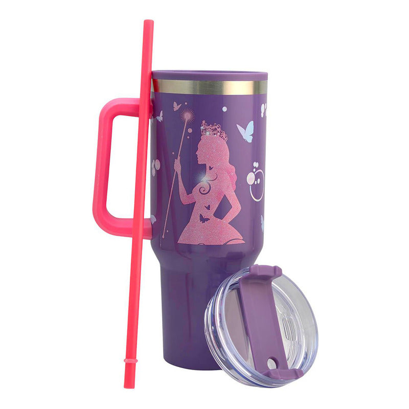 Termo Doble Pared Con Asa Y Popote 1.2 L Diseños Animados