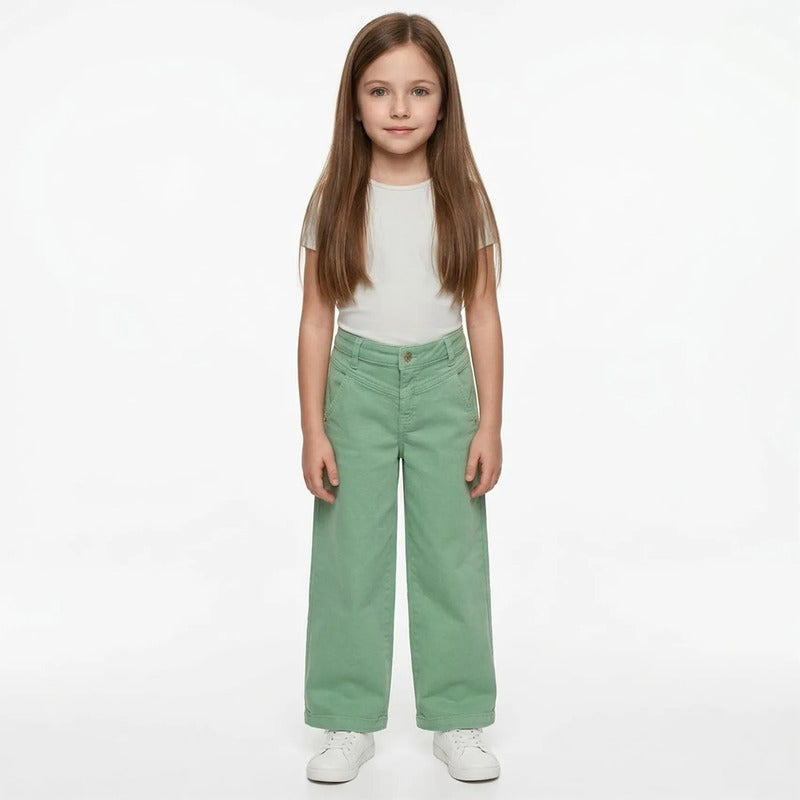 Pantalón Ancho Para Niña Mod. 3555 Marca Mayoral® Menta Liso 7 Años
