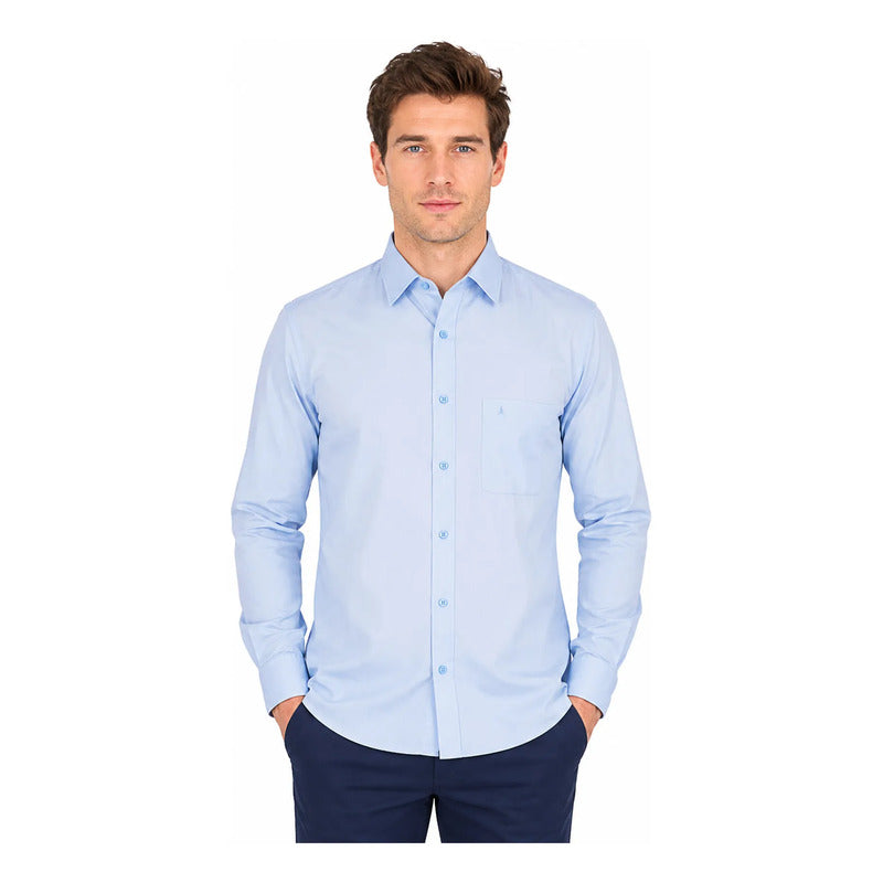 Camisa Para Hombre Con Cuello Ajustable 13062 Manchester® Celeste Lisa 16