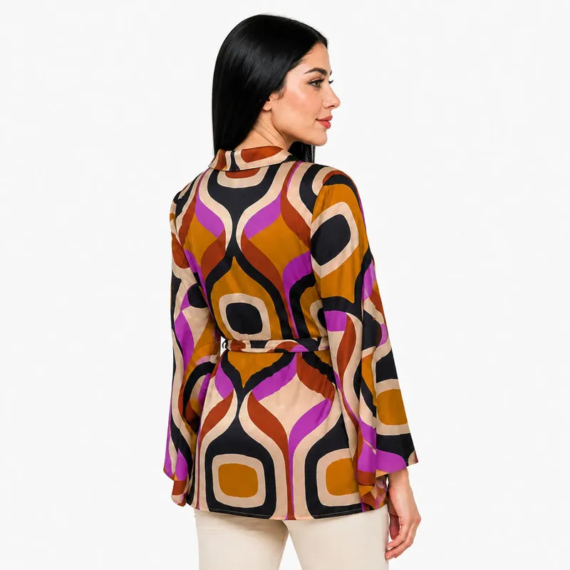 Blusa Estampado Retro Para Mujer Mod. T41100 Marca Bobois® Multicolor Retro G