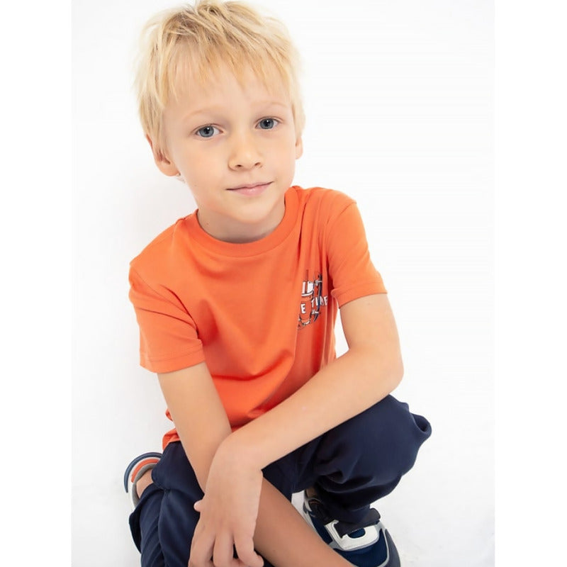 Playera Casual Comoda Para Niño Marca Mayoral® Coral Oscuro Skate Time 7 Estampa Localizada
