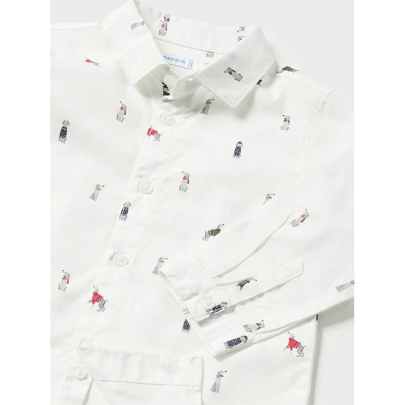 Camisa Cómoda Para Bebé Mod.2176 Marca Mayoral® Blanco Perritos 36 Meses