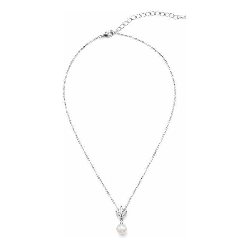 Set Joyería Elegante De Mujer Collar Y Aretes Flor De Perla Plateado