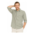 Camisa Lino Regular Fit Para Hombre Mod. Le2604 Roosevelt® Olivo Lisa G