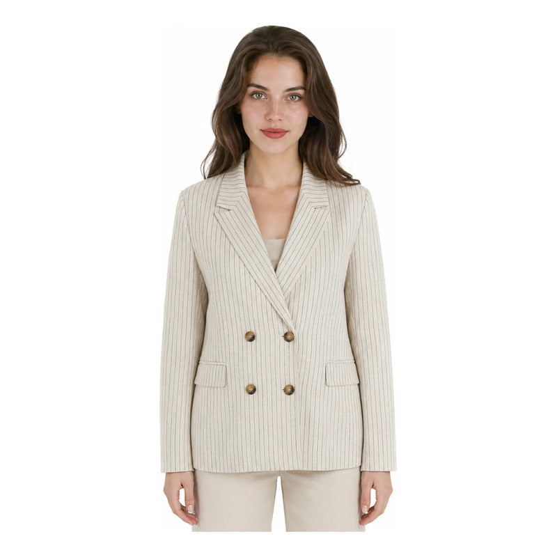 Blazer Saco Formal Para Mujer Mod. Cg00293 Marca Ferriano® Arena Rayas Ch