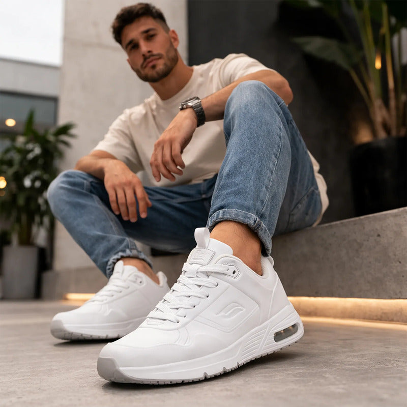 Tenis Urbano Escolar Para Hombre Mod.422404 Marca Flexi® Blanco Lisa 28.5 Mx