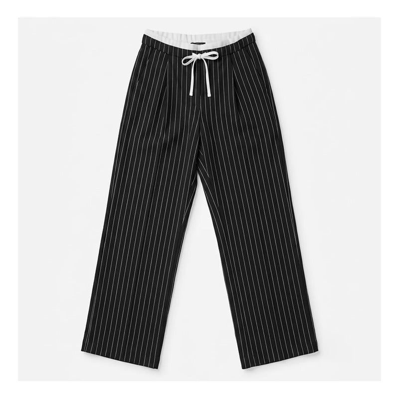 Pantalon Amplio Para Mujer Mod. W61100 Marca Bobois® Negro Rayas M