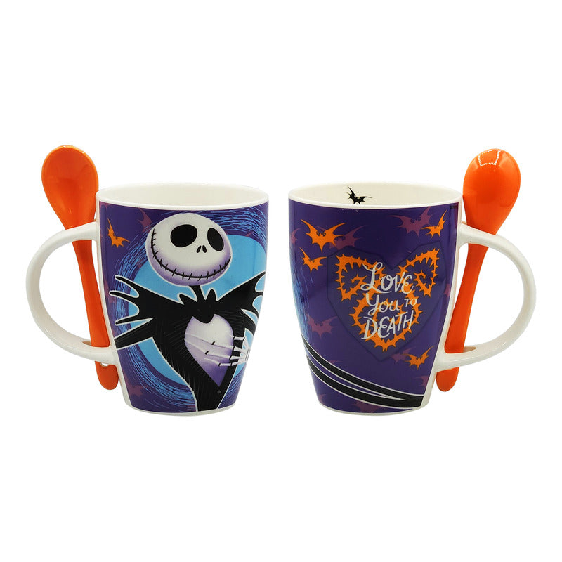 Taza De Porcelana 2pz Con Cuchara Diseño Animado 310ml