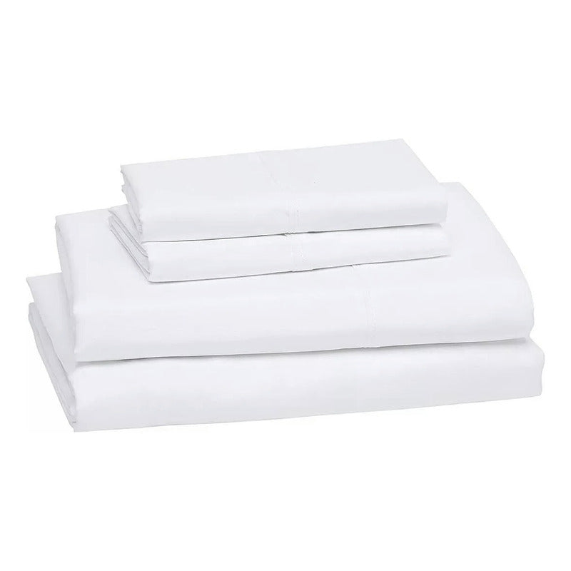 Juego De Sábanas Matrimonial Algodón Y Poliéster + Fundas Blanco Liso