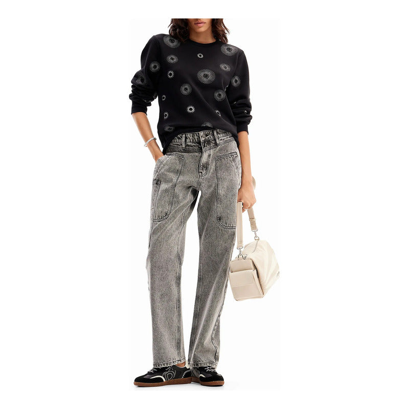 Suéter Casual Para Mujer 23wwsk32/2000 Marca Desigual® Negro Geométrico Xs