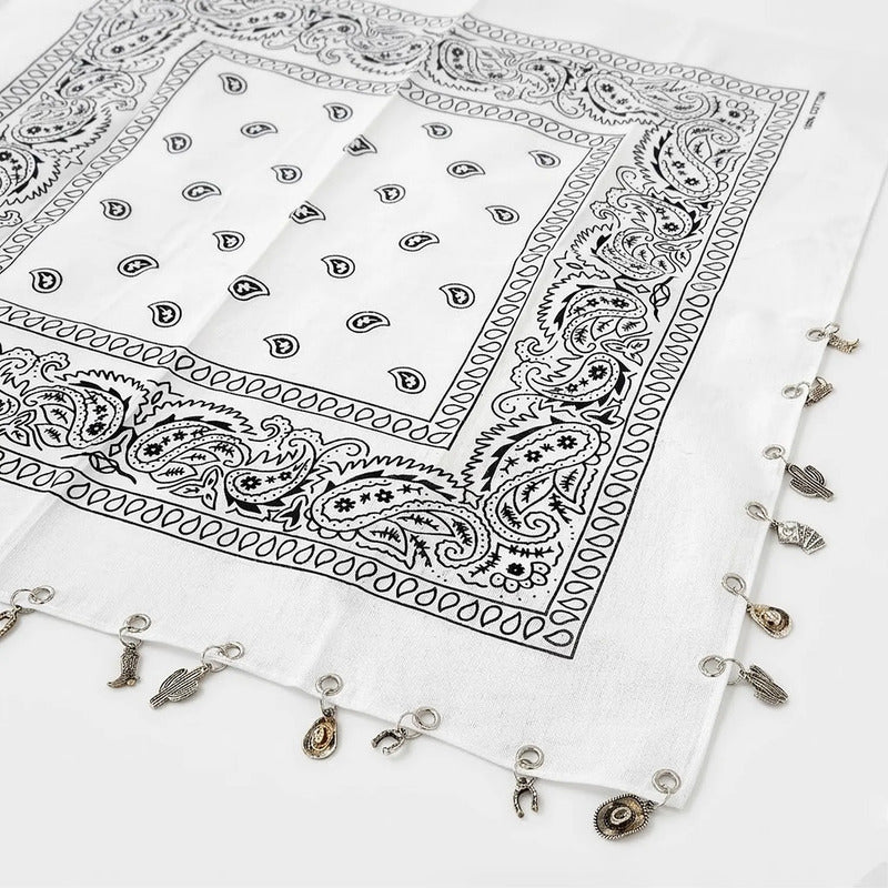 Paliacate Tradicional Multiusos Accesorio Unisex 55x55cm Blanco Geométrico Unitalla