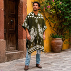 Jorongo Gaban Artesanal Mexicano Colores Gallos Verde Musgo Gallos Xg