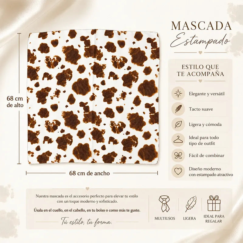 Mascada Ejecutiva De Satín Cuadrada Fina Para Mujer Multicolor Cow Print Unitalla