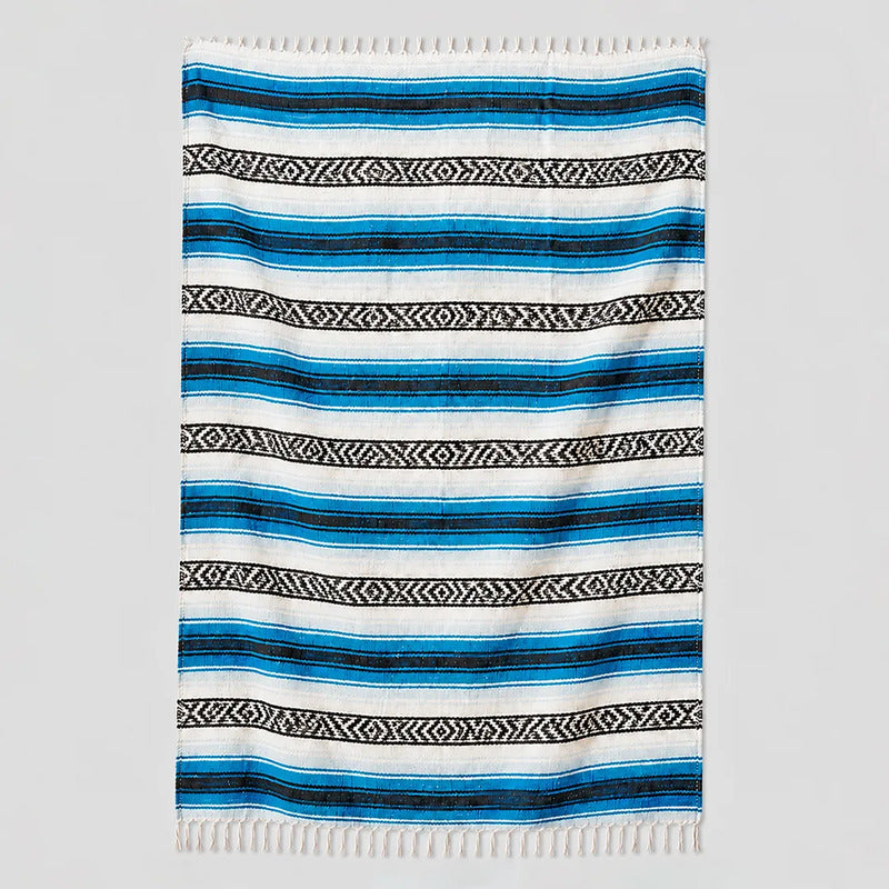 Falsa Artesanal 1.90m X 1.20m Cobija Multiusos Mexicana Geométrico 1 Kg Azul Claro