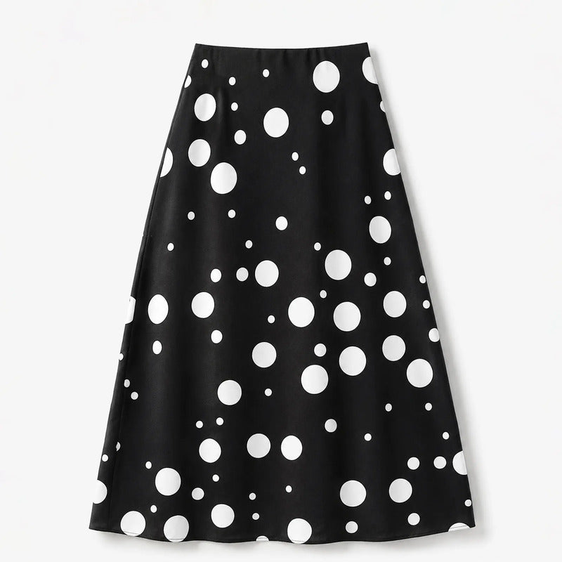 Falda Midi Para Mujer Mod. 4138pd Marca Exotica® Negro Lunares G