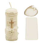 Set Para Bautizo Vela+concha+toalla+caja De Madera
