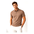 Playera Polo Para Hombre Piqué Stretch Transpirable Bobois® Camello M Cuadriculado