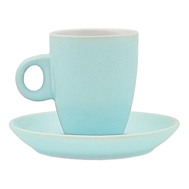 Set De 6 Tazas+platos De Porcelana Mod.1767 Rosa/multicolor Tazas