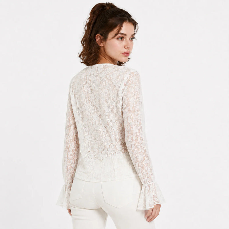 Blusa Tipo Encaje Para Mujer Mod. Mj725 Marca Julys® Blanco Encaje Ch