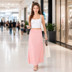 Falda Larga Ligera Para Mujer Mod. Kd028 Marca Julys® Rosa Lisa Ch