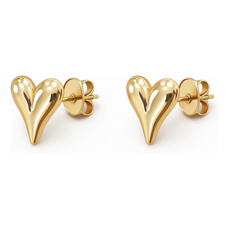 Set Joyería Elegante Para Mujer Collar Y Aretes Corazones Dorado