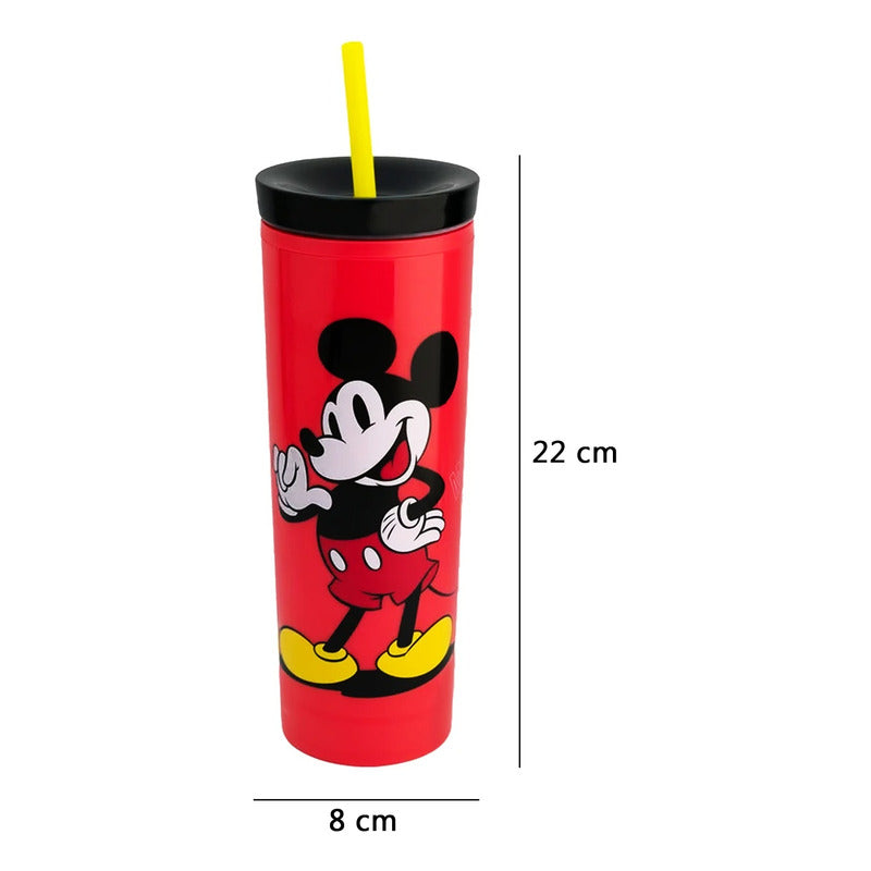 Vaso Térmico Doble Pared Con Popote 450ml Diseños Animados Multicolor Mickey 2415-4695