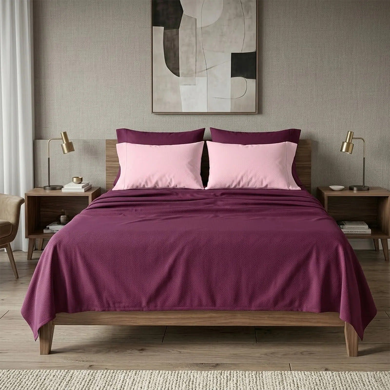 Juego De Sabanas Matrimonial 6pz Tacto Algodón Ultra Suave Multicolor Morado