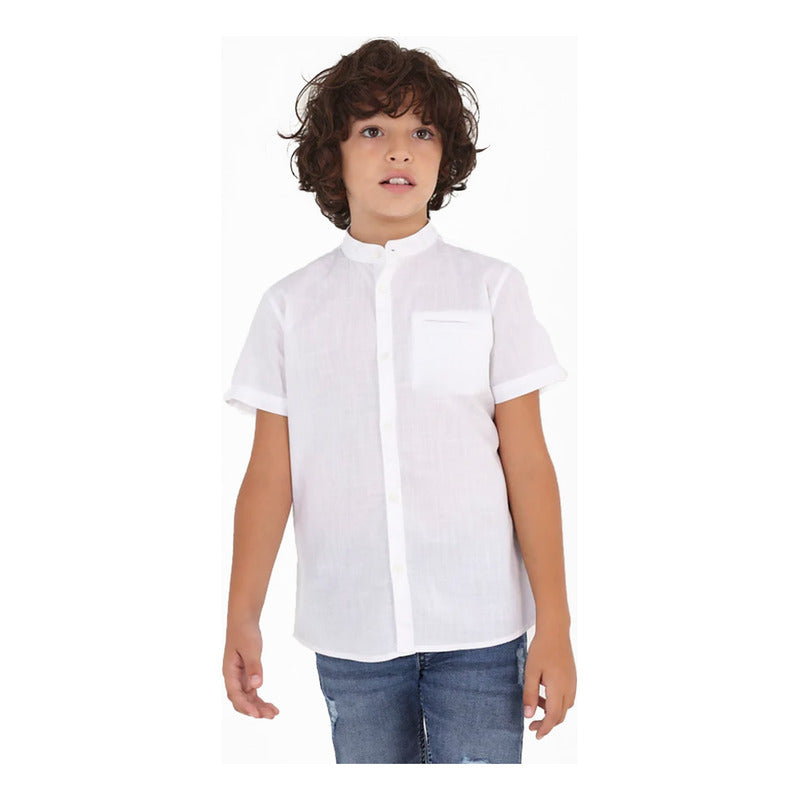 Camisa Cuello Mao Para Niño Mod.6113 Marca Mayoral® Blanco Liso 8 Años