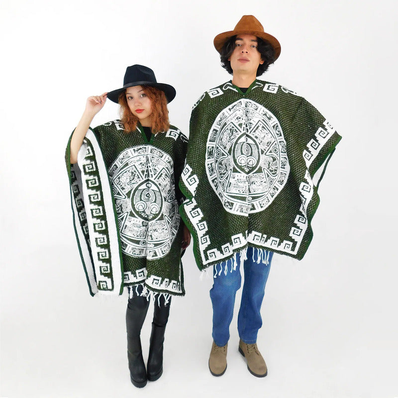 Jorongo Gaban Artesanal Mexicano Colores Verde Musgo Calendario Xg