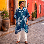 Jorongo Gaban Artesanal Mexicano Colores Azul Gallos Xg