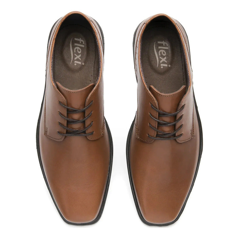 Zapato Derby Semivestir Para Hombre Mod.406401 Marca Flexi® Tan Lisa 25,5 Mx